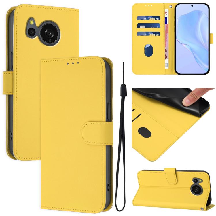 Skin Feel Solid Color Leather Phone Case with Lanyard, For Sharp Aquos Sense8 SHG11/SH-54D, For Sharp Aquos Wish3