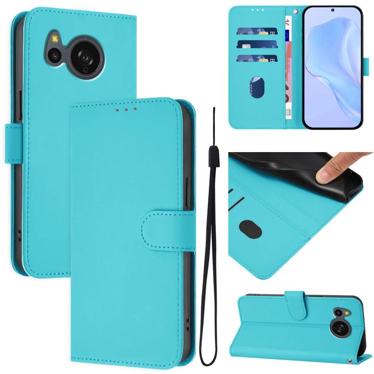 Skin Feel Solid Color Leather Phone Case with Lanyard, For Sharp Aquos Sense8 SHG11/SH-54D, For Sharp Aquos Wish3