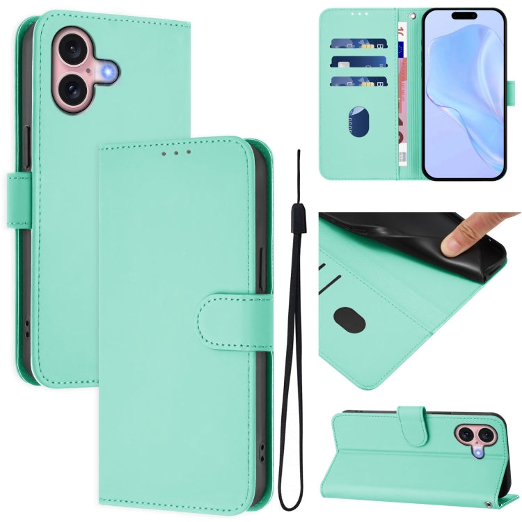 Skin Feel Solid Color Leather Phone Case with Lanyard, For iPhone 16, For iPhone 15 Pro Max