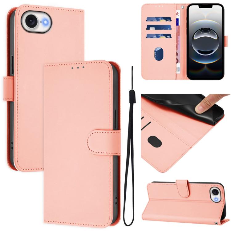 Skin Feel Solid Color Leather Phone Case with Lanyard, For iPhone 17e / 16e, For iPhone 17