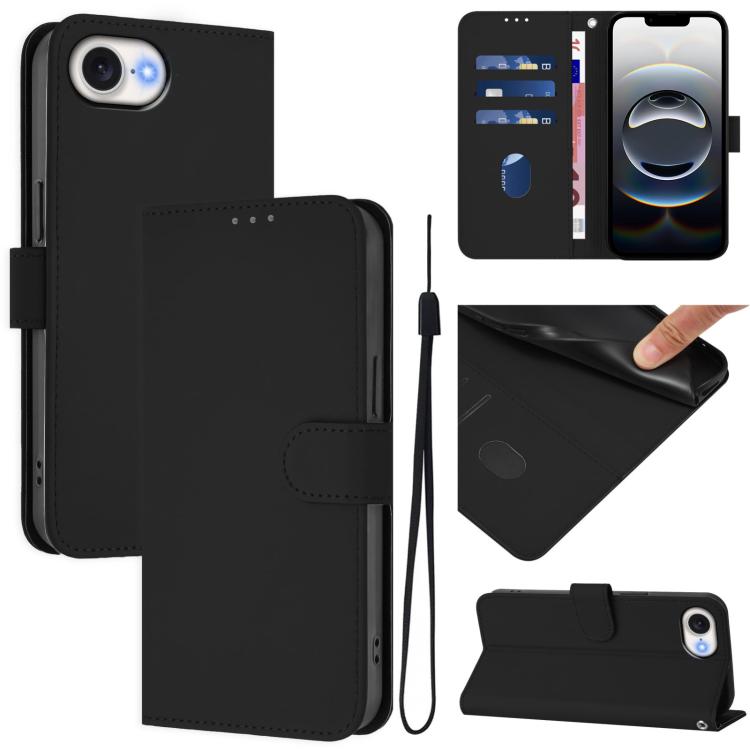 Skin Feel Solid Color Leather Phone Case with Lanyard, For iPhone 17e / 16e, For iPhone 17