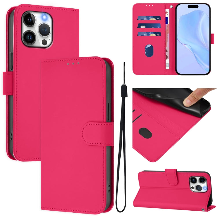 Skin Feel Solid Color Leather Phone Case with Lanyard, For iPhone 16, For iPhone 15 Pro Max