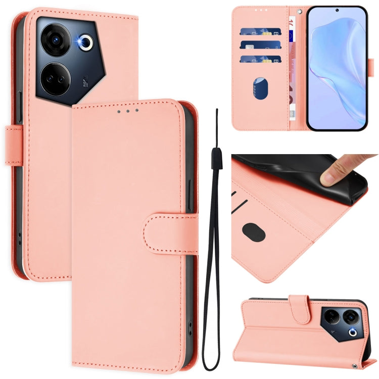 Skin Feel Solid Color Leather Phone Case with Lanyard, For Tecno Camon 20 Pro 4G, For Tecno Pop 7 / 7 Pro