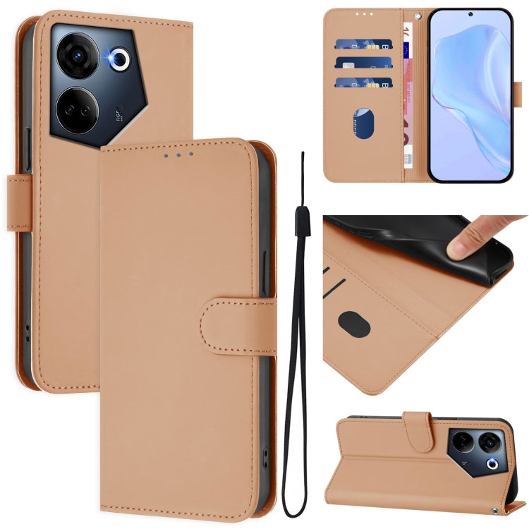 Skin Feel Solid Color Leather Phone Case with Lanyard, For Tecno Camon 20 Pro 4G, For Tecno Pop 7 / 7 Pro
