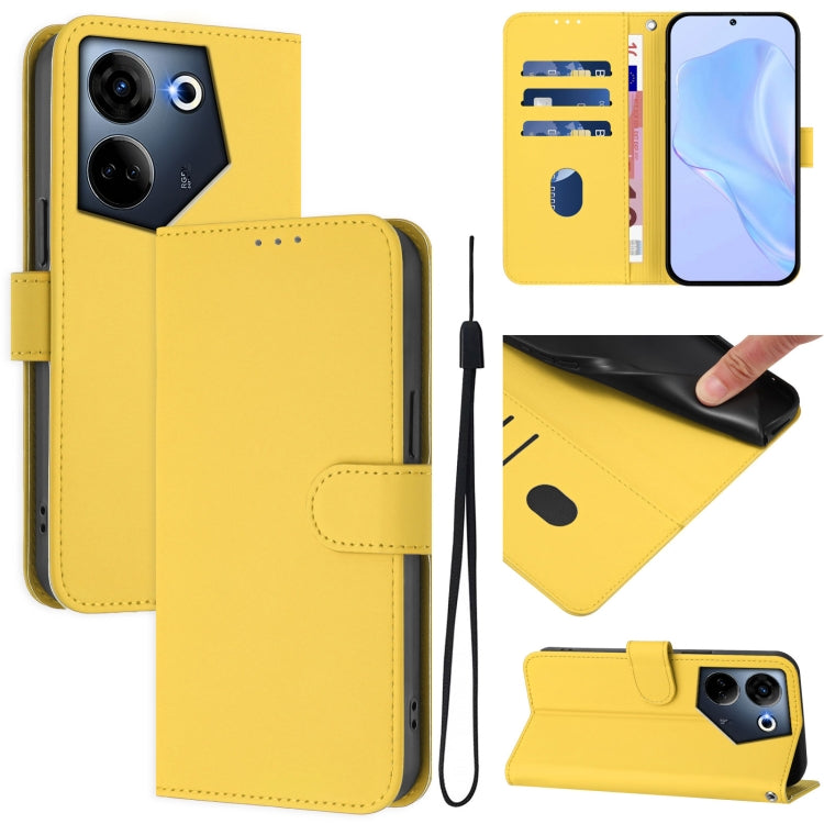 Skin Feel Solid Color Leather Phone Case with Lanyard, For Tecno Camon 20 Pro 4G, For Tecno Pop 7 / 7 Pro
