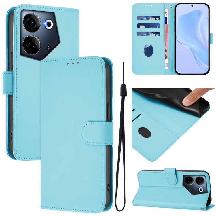 Skin Feel Solid Color Leather Phone Case with Lanyard, For Tecno Camon 20 Pro 4G, For Tecno Pop 7 / 7 Pro