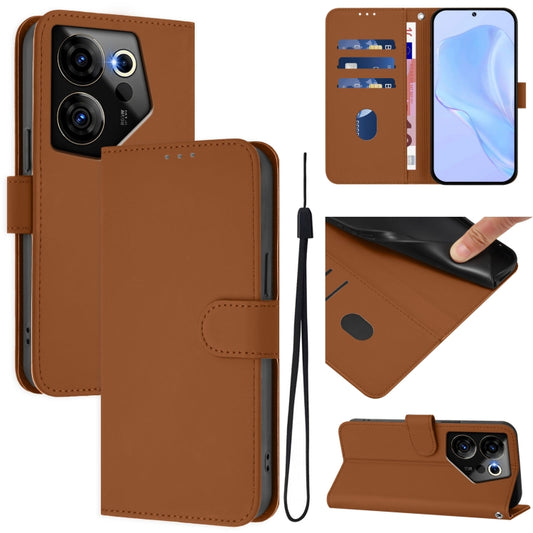 Skin Feel Solid Color Leather Phone Case with Lanyard, For Tecno Camon 20 Premier 5G, For Tecno Camon 20 Pro 5G