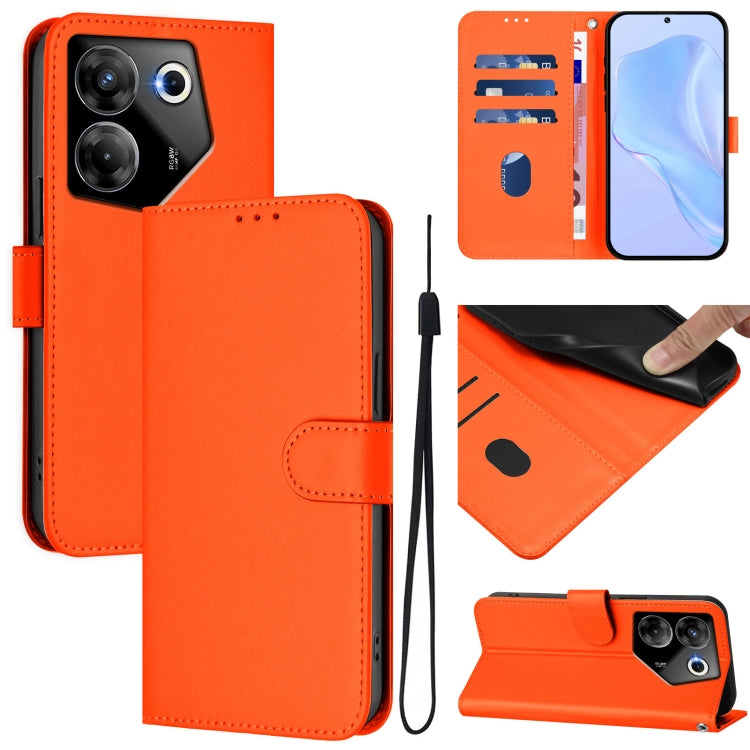 Skin Feel Solid Color Leather Phone Case with Lanyard, For Tecno Camon 20 Premier 5G, For Tecno Camon 20 Pro 5G