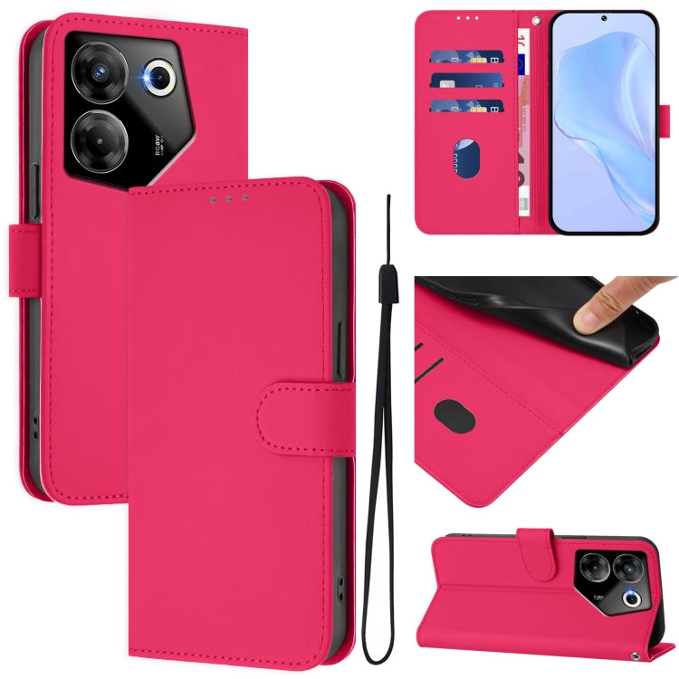 Skin Feel Solid Color Leather Phone Case with Lanyard, For Tecno Camon 20 Premier 5G, For Tecno Camon 20 Pro 5G