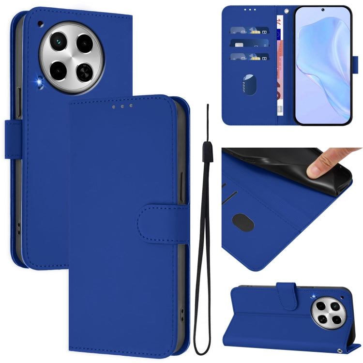 Skin Feel Solid Color Leather Phone Case with Lanyard, For Tecno Camon 30 4G / 5G, For Tecno Spark 20 Pro+ 4G