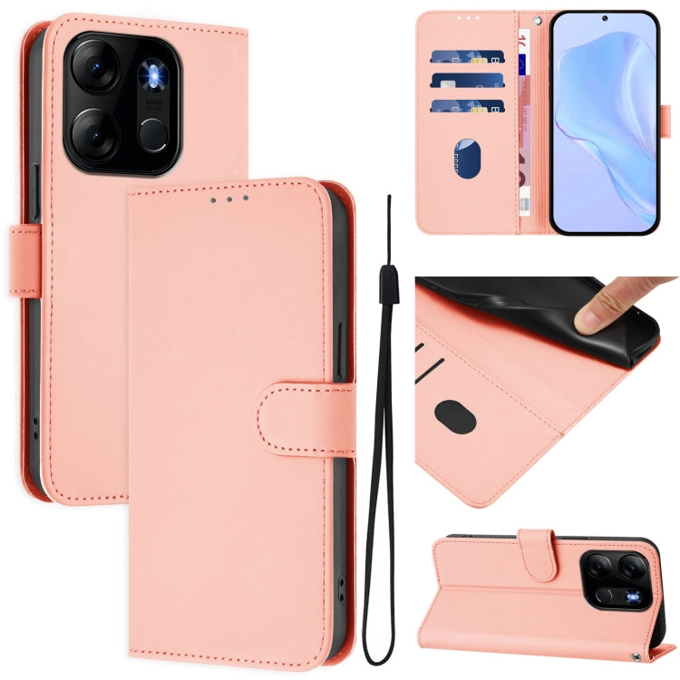Skin Feel Solid Color Leather Phone Case with Lanyard, For Tecno Camon 20 Pro 4G, For Tecno Pop 7 / 7 Pro