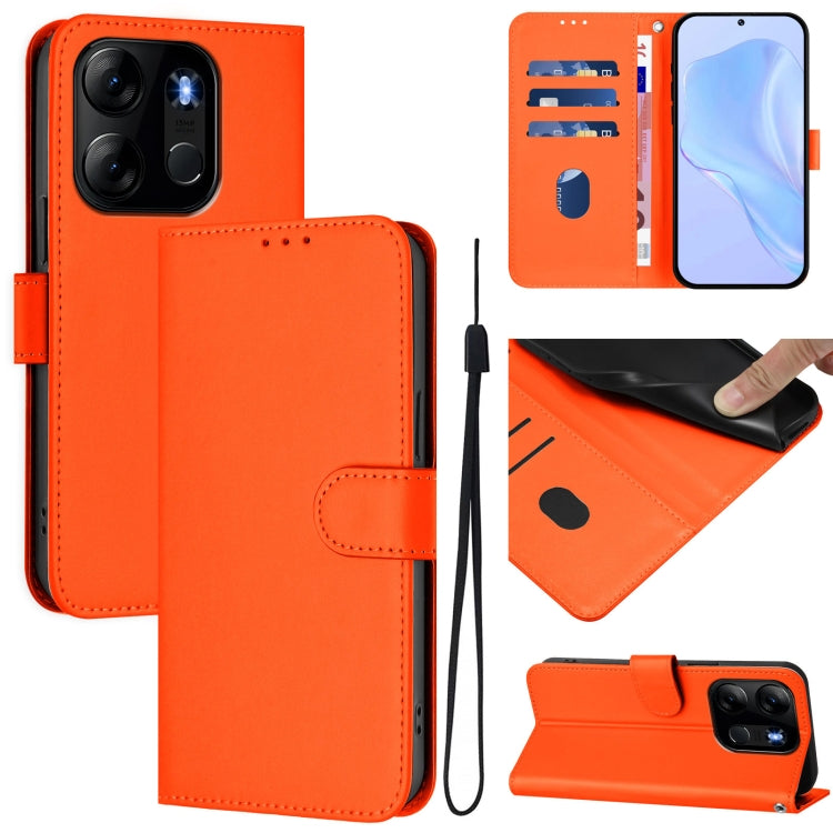 Skin Feel Solid Color Leather Phone Case with Lanyard, For Tecno Camon 20 Pro 4G, For Tecno Pop 7 / 7 Pro