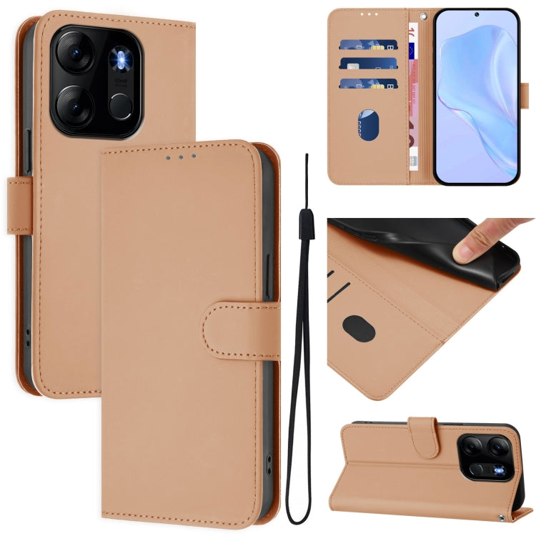 Skin Feel Solid Color Leather Phone Case with Lanyard, For Tecno Camon 20 Pro 4G, For Tecno Pop 7 / 7 Pro