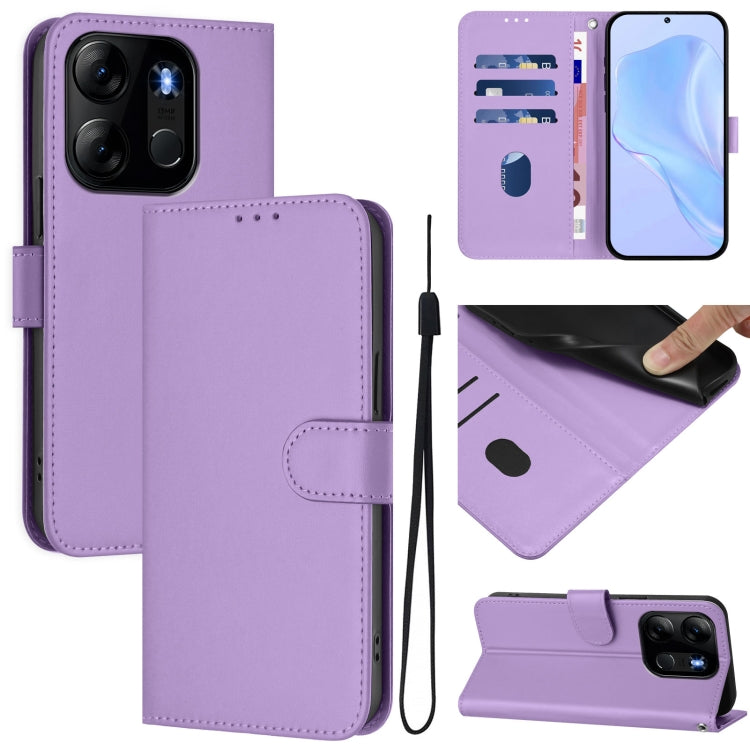 Skin Feel Solid Color Leather Phone Case with Lanyard, For Tecno Camon 20 Pro 4G, For Tecno Pop 7 / 7 Pro