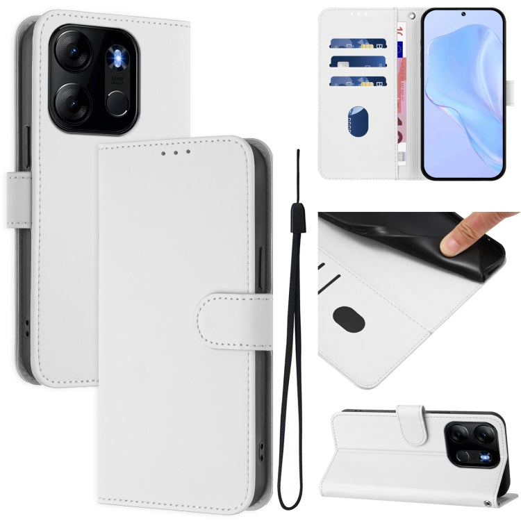 Skin Feel Solid Color Leather Phone Case with Lanyard, For Tecno Camon 20 Pro 4G, For Tecno Pop 7 / 7 Pro