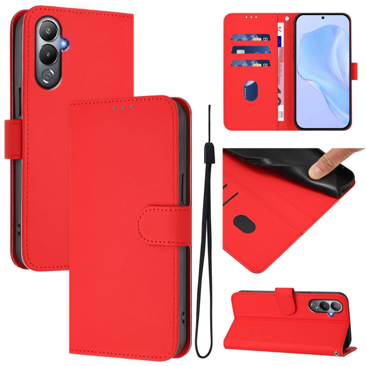 Skin Feel Solid Color Leather Phone Case with Lanyard, For Tecno Pova 4 Pro, For Tecno Pova 4