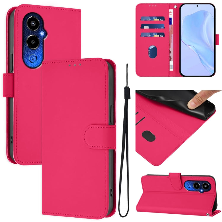 Skin Feel Solid Color Leather Phone Case with Lanyard, For Tecno Pova 4 Pro, For Tecno Pova 4