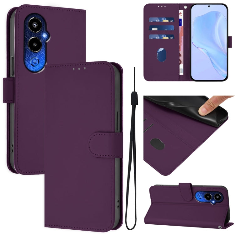 Skin Feel Solid Color Leather Phone Case with Lanyard, For Tecno Pova 4 Pro, For Tecno Pova 4