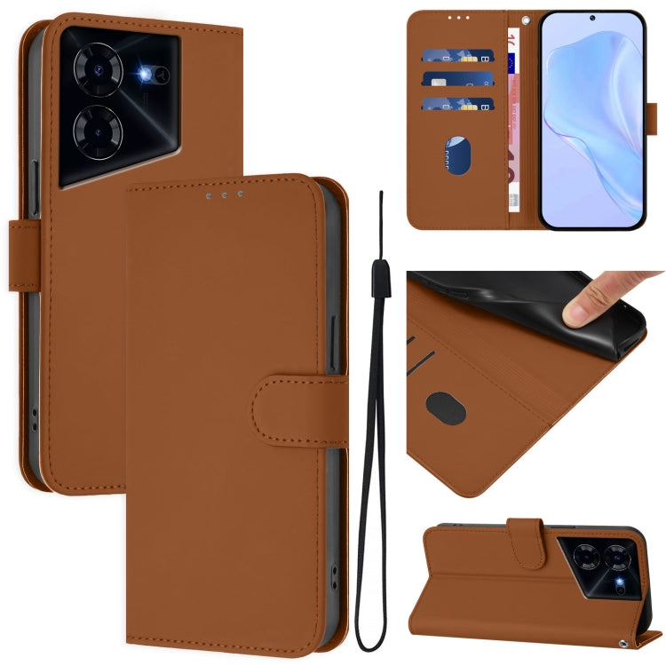 Skin Feel Solid Color Leather Phone Case with Lanyard, For Tecno Pova Neo 3, For Tecno Pova 5