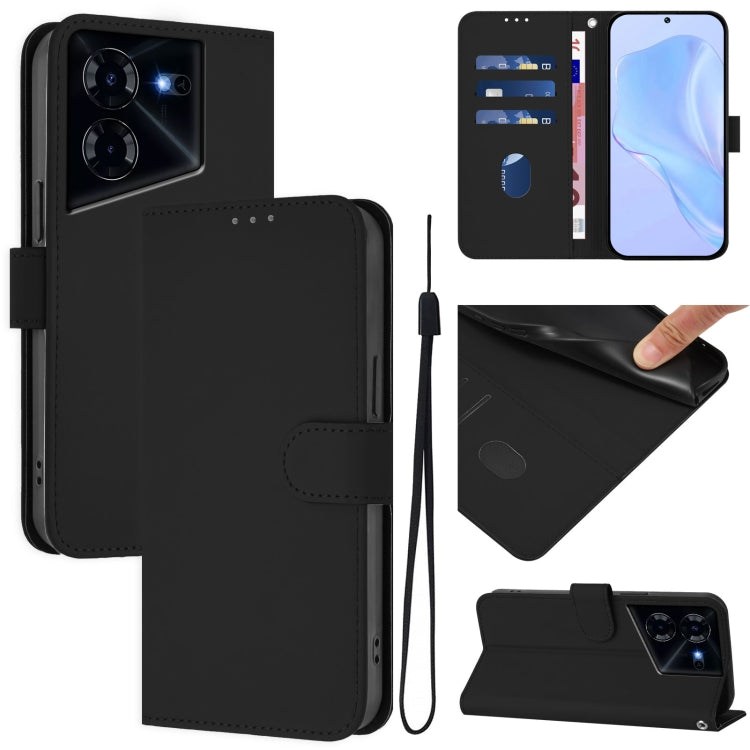 Skin Feel Solid Color Leather Phone Case with Lanyard, For Tecno Pova Neo 3, For Tecno Pova 5