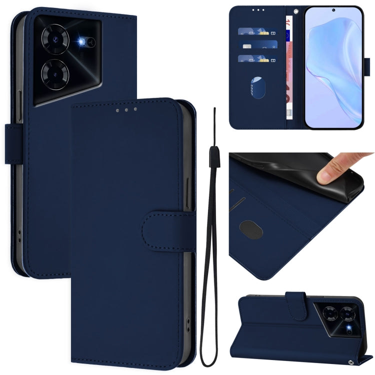 Skin Feel Solid Color Leather Phone Case with Lanyard, For Tecno Pova Neo 3, For Tecno Pova 5