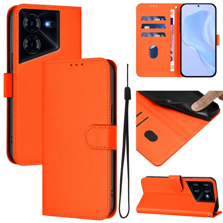 Skin Feel Solid Color Leather Phone Case with Lanyard, For Tecno Spark Go 2024 4G, For Tecno Pova 5 Pro 5G