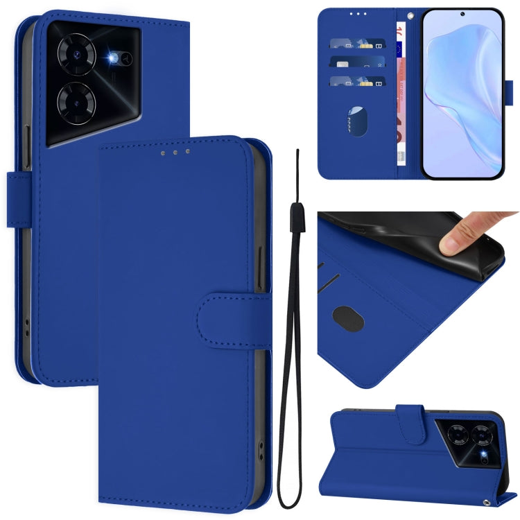Skin Feel Solid Color Leather Phone Case with Lanyard, For Tecno Spark Go 2024 4G, For Tecno Pova 5 Pro 5G