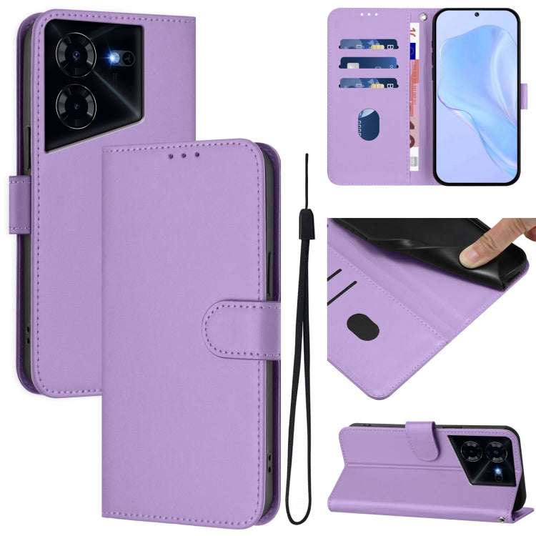 Skin Feel Solid Color Leather Phone Case with Lanyard, For Tecno Spark Go 2024 4G, For Tecno Pova 5 Pro 5G