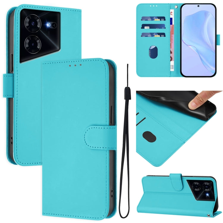 Skin Feel Solid Color Leather Phone Case with Lanyard, For Tecno Spark Go 2024 4G, For Tecno Pova 5 Pro 5G