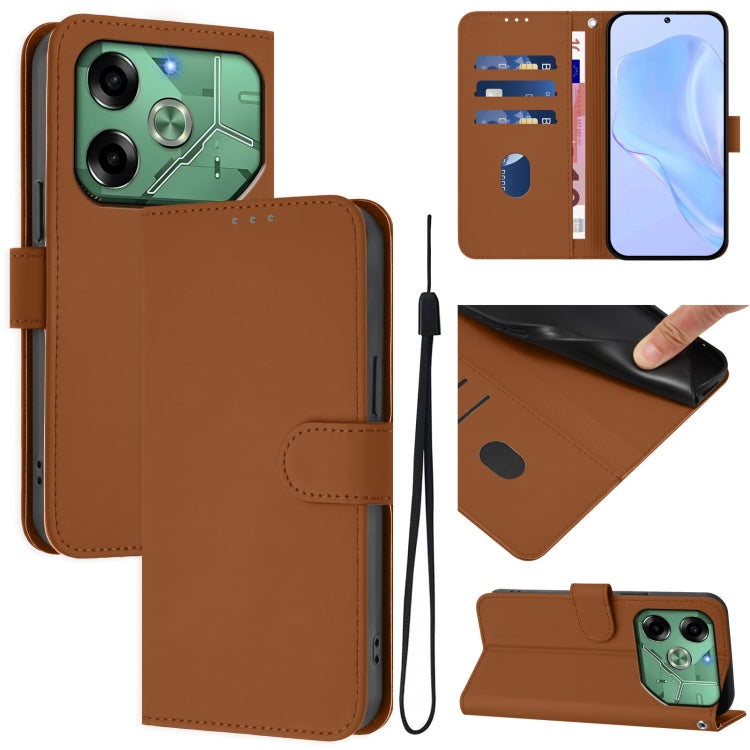 Skin Feel Solid Color Leather Phone Case with Lanyard, For Tecno Pova 6 Neo, For Tecno Pova 6 4G