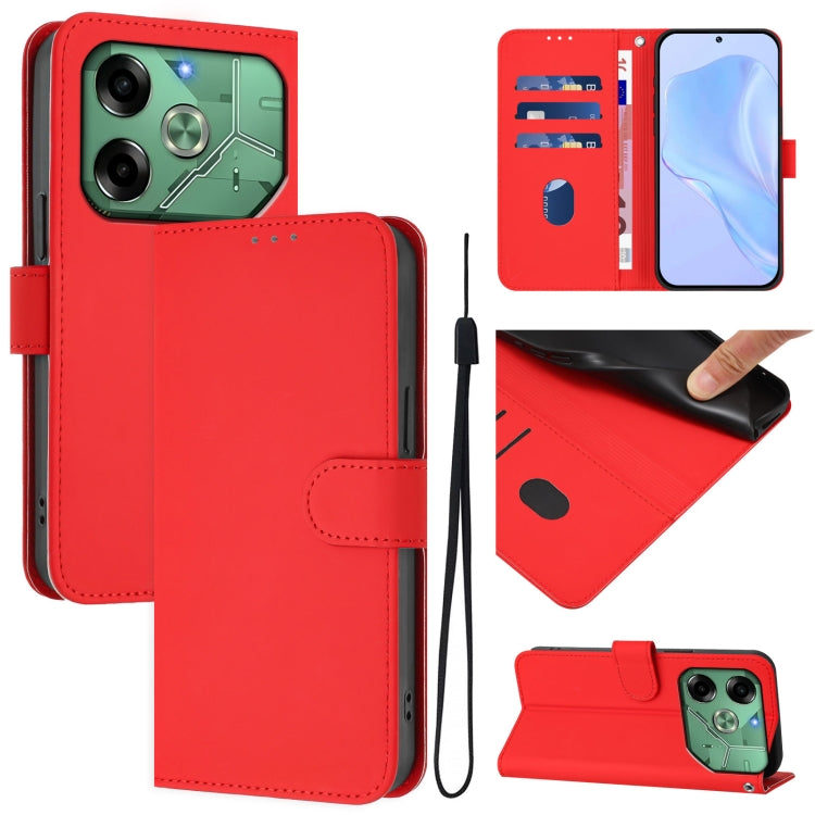 Skin Feel Solid Color Leather Phone Case with Lanyard, For Tecno Pova 6 Neo, For Tecno Pova 6 4G