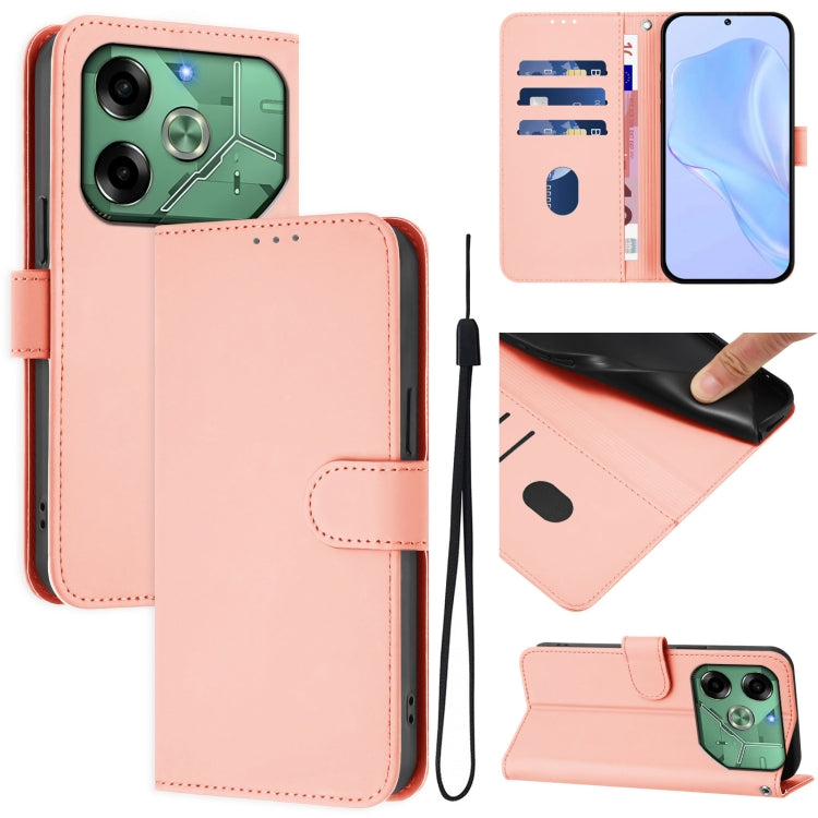 Skin Feel Solid Color Leather Phone Case with Lanyard, For Tecno Pova 6 Neo, For Tecno Pova 6 4G
