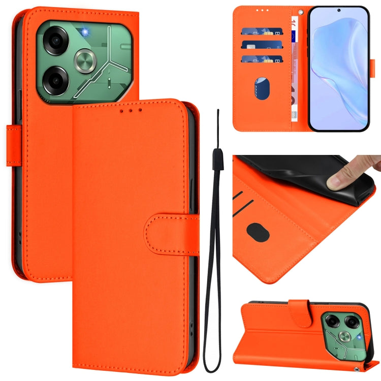 Skin Feel Solid Color Leather Phone Case with Lanyard, For Tecno Pova 6 Neo, For Tecno Pova 6 4G