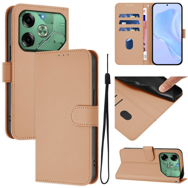Skin Feel Solid Color Leather Phone Case with Lanyard, For Tecno Pova 6 Neo, For Tecno Pova 6 4G