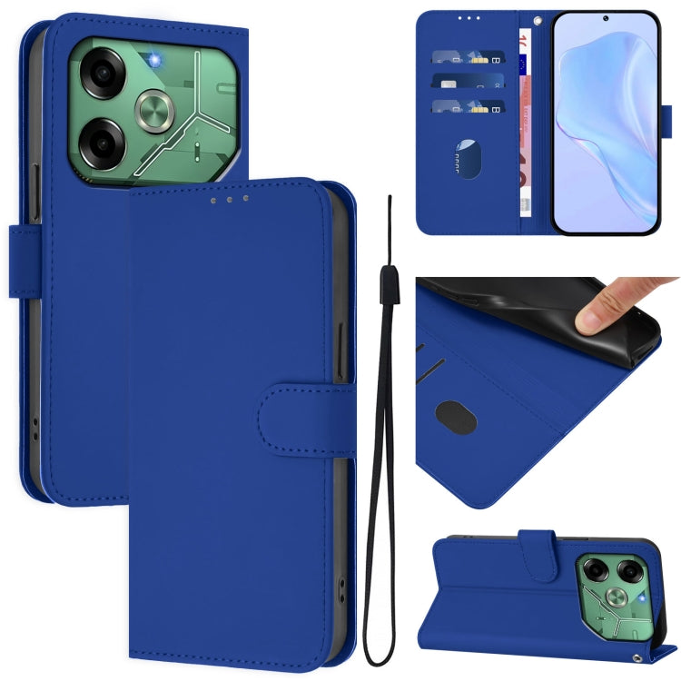 Skin Feel Solid Color Leather Phone Case with Lanyard, For Tecno Pova 6 Neo, For Tecno Pova 6 4G