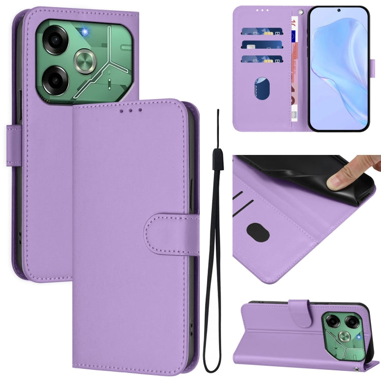 Skin Feel Solid Color Leather Phone Case with Lanyard, For Tecno Pova 6 Neo, For Tecno Pova 6 4G
