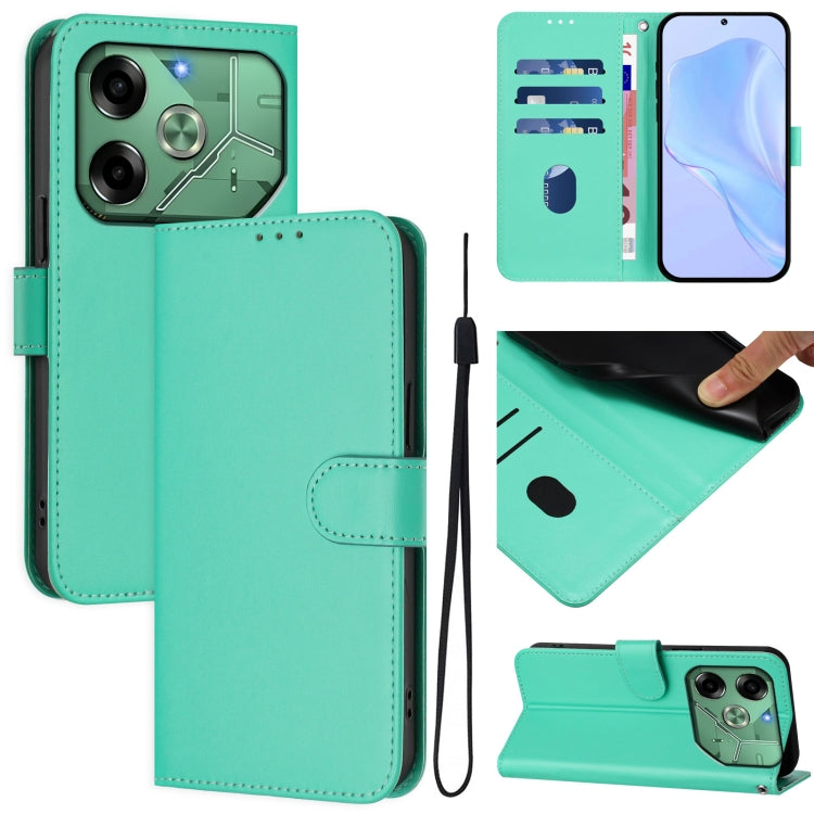 Skin Feel Solid Color Leather Phone Case with Lanyard, For Tecno Pova 6 Neo, For Tecno Pova 6 4G