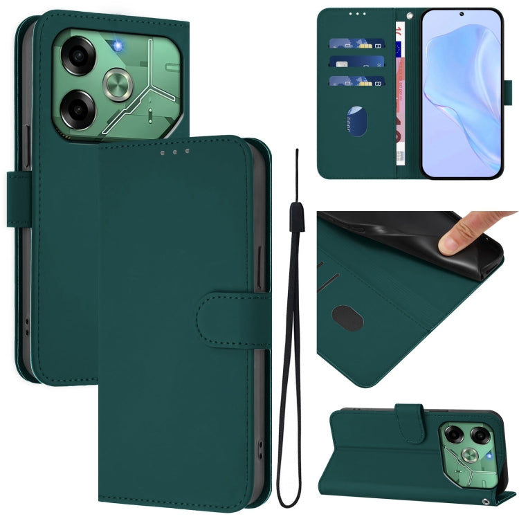 Skin Feel Solid Color Leather Phone Case with Lanyard, For Tecno Pova 6 Neo, For Tecno Pova 6 4G