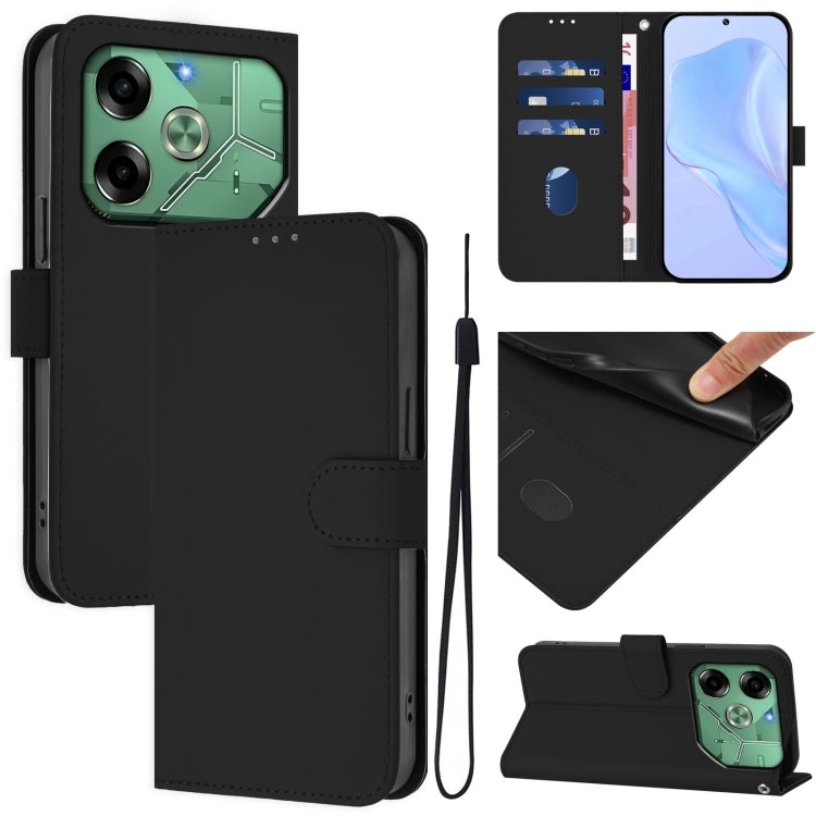 Skin Feel Solid Color Leather Phone Case with Lanyard, For Tecno Pova 6 Neo, For Tecno Pova 6 4G