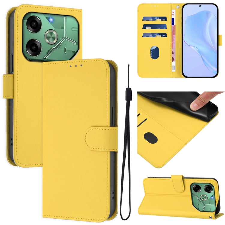 Skin Feel Solid Color Leather Phone Case with Lanyard, For Tecno Pova 6 Neo, For Tecno Pova 6 4G