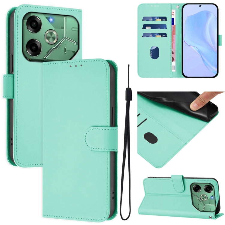 Skin Feel Solid Color Leather Phone Case with Lanyard, For Tecno Pova 6 Neo, For Tecno Pova 6 4G