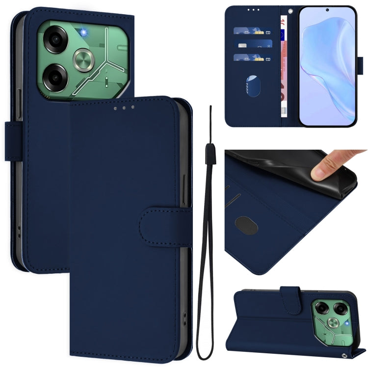 Skin Feel Solid Color Leather Phone Case with Lanyard, For Tecno Pova 6 Neo, For Tecno Pova 6 4G