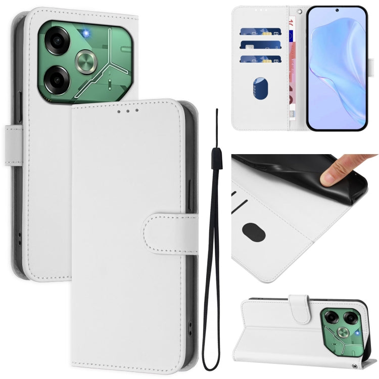 Skin Feel Solid Color Leather Phone Case with Lanyard, For Tecno Pova 6 Neo, For Tecno Pova 6 4G