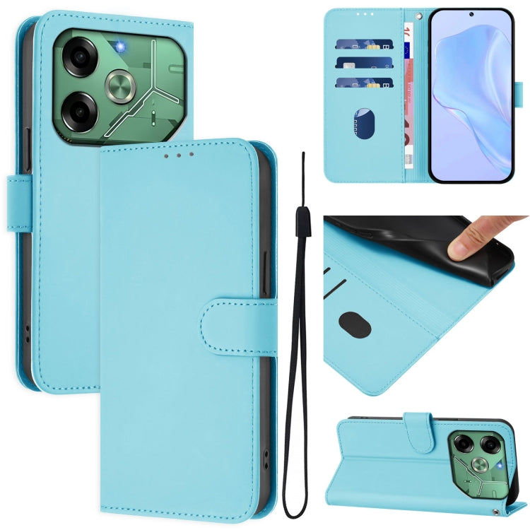 Skin Feel Solid Color Leather Phone Case with Lanyard, For Tecno Pova 6 Neo, For Tecno Pova 6 4G