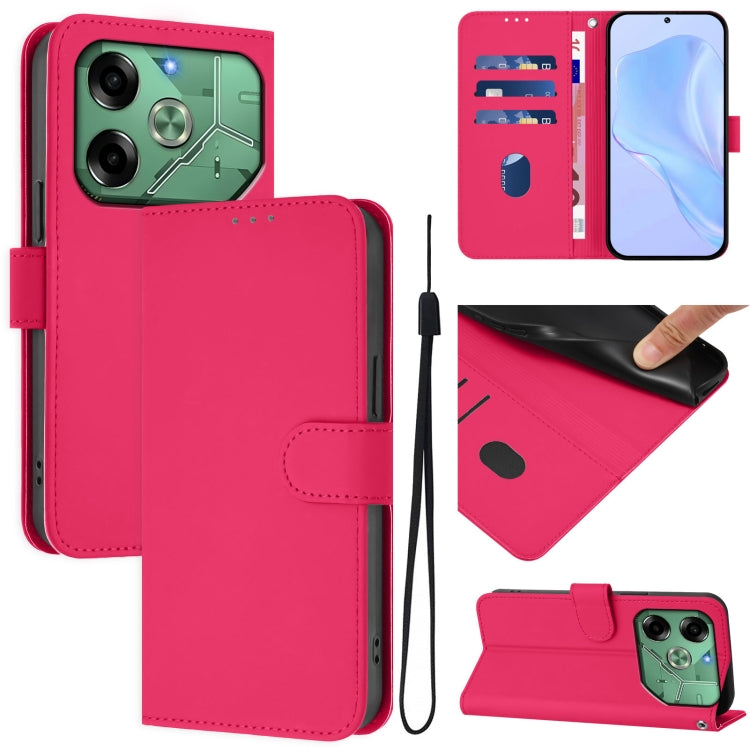 Skin Feel Solid Color Leather Phone Case with Lanyard, For Tecno Pova 6 Neo, For Tecno Pova 6 4G