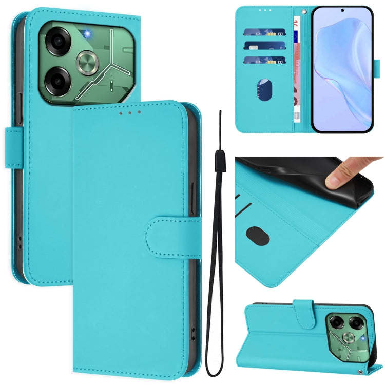 Skin Feel Solid Color Leather Phone Case with Lanyard, For Tecno Pova 6 Neo, For Tecno Pova 6 4G