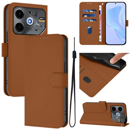 Skin Feel Solid Color Leather Phone Case with Lanyard, For Tecno Pova 6 Neo, For Tecno Pova 6 4G