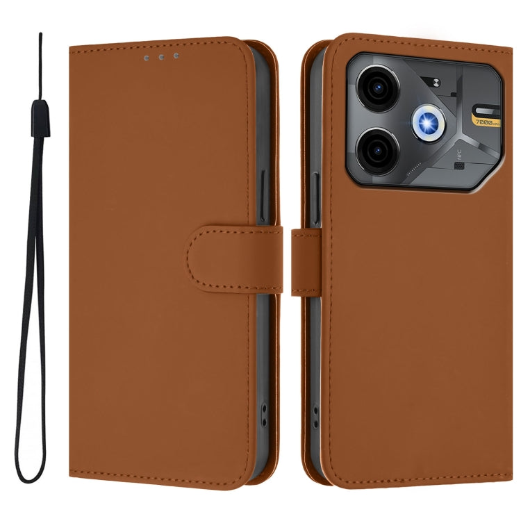 Skin Feel Solid Color Leather Phone Case with Lanyard, For Tecno Pova 6 Neo, For Tecno Pova 6 4G