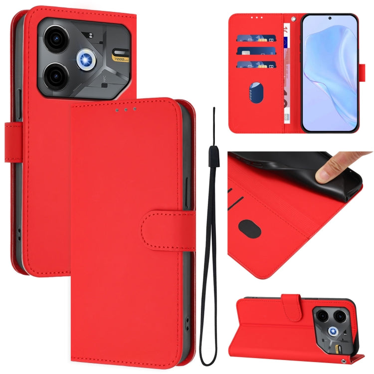 Skin Feel Solid Color Leather Phone Case with Lanyard, For Tecno Pova 6 Neo, For Tecno Pova 6 4G