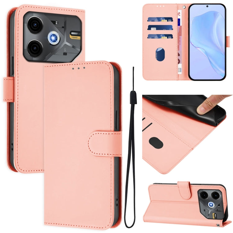 Skin Feel Solid Color Leather Phone Case with Lanyard, For Tecno Pova 6 Neo, For Tecno Pova 6 4G